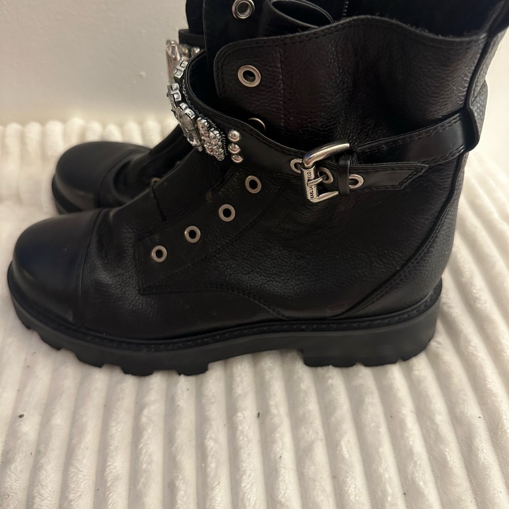 Karl Lagerfeld Black Combat Boots with Silver Accents